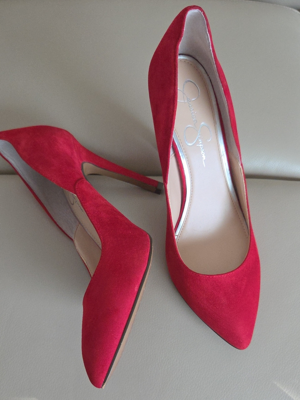 Jessica Simpson Red Suede Pointed Toe Pumps Size 8M
